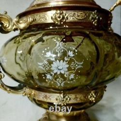 Antique Western Decorative Glass Soup Jar Large Metal Engraving Devil Mask Handl