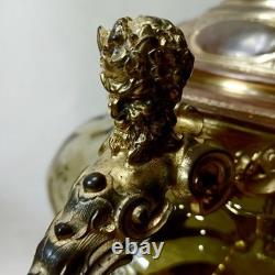 Antique Western Decorative Glass Soup Jar Large Metal Engraving Devil Mask Handl