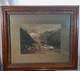Antique Western Landscape Pastel/Chalk Art With Hand Carved Oak Gesso Frame Signed