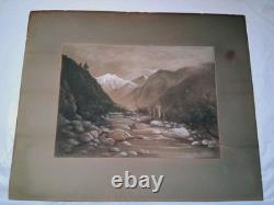 Antique Western Landscape Pastel/Chalk Art With Hand Carved Oak Gesso Frame Signed