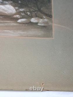 Antique Western Landscape Pastel/Chalk Art With Hand Carved Oak Gesso Frame Signed