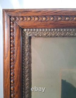 Antique Western Landscape Pastel/Chalk Art With Hand Carved Oak Gesso Frame Signed