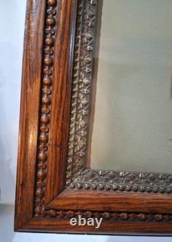 Antique Western Landscape Pastel/Chalk Art With Hand Carved Oak Gesso Frame Signed