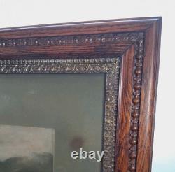 Antique Western Landscape Pastel/Chalk Art With Hand Carved Oak Gesso Frame Signed