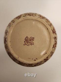 Antique Western Monmouth Stoneware Co Pottery Pitcher Saucer Set Spongeware LRG