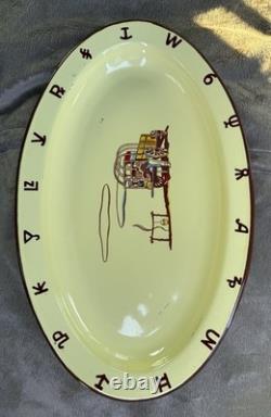 Antique Western Ware Double Cloud Chuck Wagon Yellow Enamel Platter Tray 15.5
