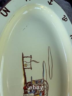 Antique Western Ware Double Cloud Chuck Wagon Yellow Enamel Platter Tray 15.5