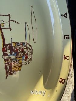 Antique Western Ware Double Cloud Chuck Wagon Yellow Enamel Platter Tray 15.5