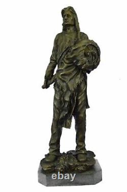 Art Deco Western Indian Male Warrior Bronze Sculpture Marble Statue Figurine LRG
