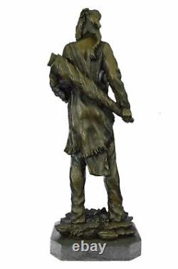 Art Deco Western Indian Male Warrior Bronze Sculpture Marble Statue Figurine LRG