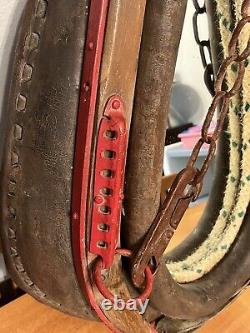 Authentic Antique Vintage Rustic Leather Horse Collar Mirror Rope Brass Large