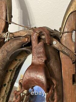 Authentic Antique Vintage Rustic Leather Horse Collar Mirror Rope Brass Large