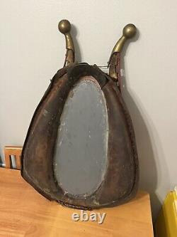 Authentic Antique Vintage Rustic Leather Horse Collar Mirror Rope Brass Large