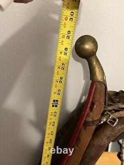 Authentic Antique Vintage Rustic Leather Horse Collar Mirror Rope Brass Large