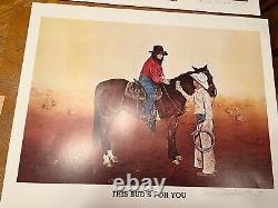 Autographed & Dated Carlos Hadaway Vintage Western Budweiser Art Prints Set 6