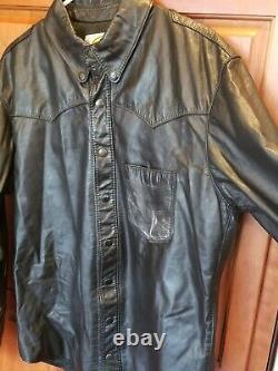 Bates Mens Leather Jacket Vtg Distressed Button Snap Western Style 60/70s Large