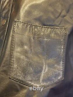 Bates Mens Leather Jacket Vtg Distressed Button Snap Western Style 60/70s Large