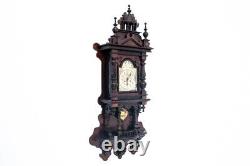 Beautiful Antique Large Wall Clock Western Europe Art Rare Used Brown Home Decor