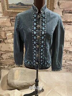 Beautiful Gordon & James Faux Turquoise & Silvertone Studded Denim Jacket SZ S/M