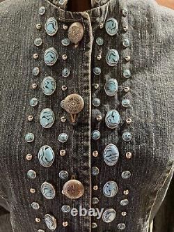 Beautiful Gordon & James Faux Turquoise & Silvertone Studded Denim Jacket SZ S/M