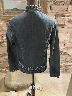 Beautiful Gordon & James Faux Turquoise & Silvertone Studded Denim Jacket SZ S/M