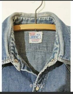 Big E Levis Short Horn Denim Western Workwear Long Sleeve Shirt 1940s Vintage
