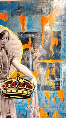 Big original wall art Mexican Virgin Tehuana oaxaca collage antique paper canvas