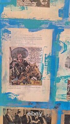 Big original wall art Mexican couple mexican revolution collage antique canvas