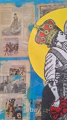 Big original wall art Mexican couple mexican revolution collage antique canvas