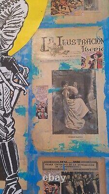 Big original wall art Mexican couple mexican revolution collage antique canvas