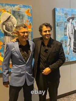 Big original wall art mexican couple Michoacan collage antique paper canvas