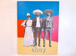 Big original wall art mexican familia Zapata collage antique paper canvas 36x48