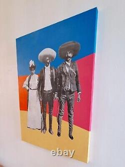 Big original wall art mexican familia Zapata collage antique paper canvas 36x48