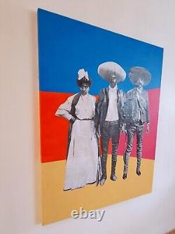 Big original wall art mexican familia Zapata collage antique paper canvas 36x48