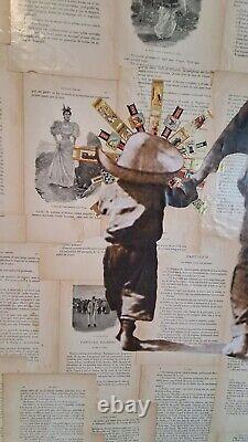 Big original wall art mexican family collage antique paper canvas 39.5x39.5