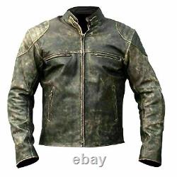 Black Leather Jacket Men OLD SCHOOL Biker Vintage Cafe Racer Leather Jacket /T