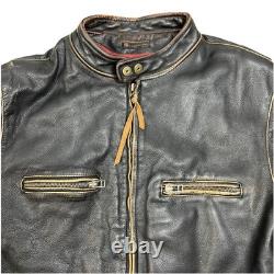 Black Rivet Real Leather Jacket Mens Large Antique Retro Biker Distressed Black