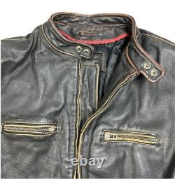 Black Rivet Real Leather Jacket Mens Large Antique Retro Biker Distressed Black