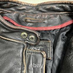 Black Rivet Real Leather Jacket Mens Large Antique Retro Biker Distressed Black