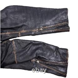 Black Rivet Real Leather Jacket Mens Large Antique Retro Biker Distressed Black