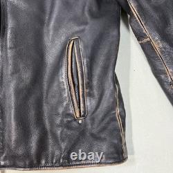 Black Rivet Real Leather Jacket Mens Large Antique Retro Biker Distressed Black