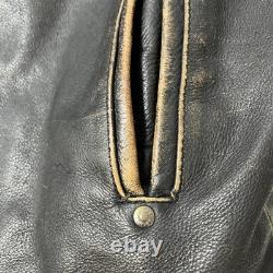 Black Rivet Real Leather Jacket Mens Large Antique Retro Biker Distressed Black