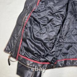 Black Rivet Real Leather Jacket Mens Large Antique Retro Biker Distressed Black