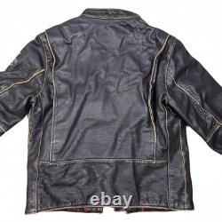 Black Rivet Real Leather Jacket Mens Large Antique Retro Biker Distressed Black