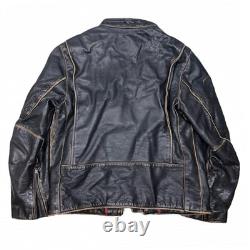 Black Rivet Real Leather Jacket Mens Large Antique Retro Biker Distressed Black