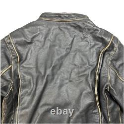 Black Rivet Real Leather Jacket Mens Large Antique Retro Biker Distressed Black