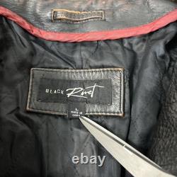 Black Rivet Real Leather Jacket Mens Large Antique Retro Biker Distressed Black