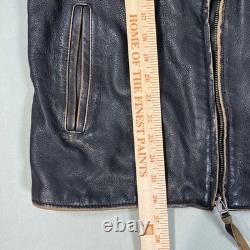 Black Rivet Real Leather Jacket Mens Large Antique Retro Biker Distressed Black