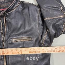 Black Rivet Real Leather Jacket Mens Large Antique Retro Biker Distressed Black