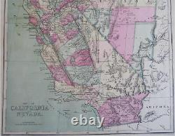 California & Nevada Western U. S. 1873 Williams large hand color map